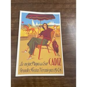 Vintage Cádiz Spain Travel Poster Postcard1948 “La mejor Playa del Sur”